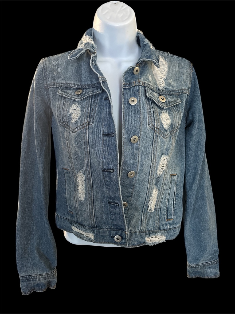 Rue21 Distressed Blue Denim Jacket